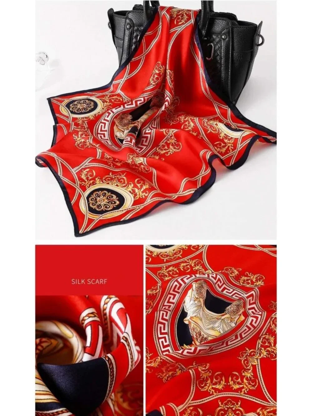 100% Mulberry Silk Lightweight Square Scarf - Breathable Digital Print